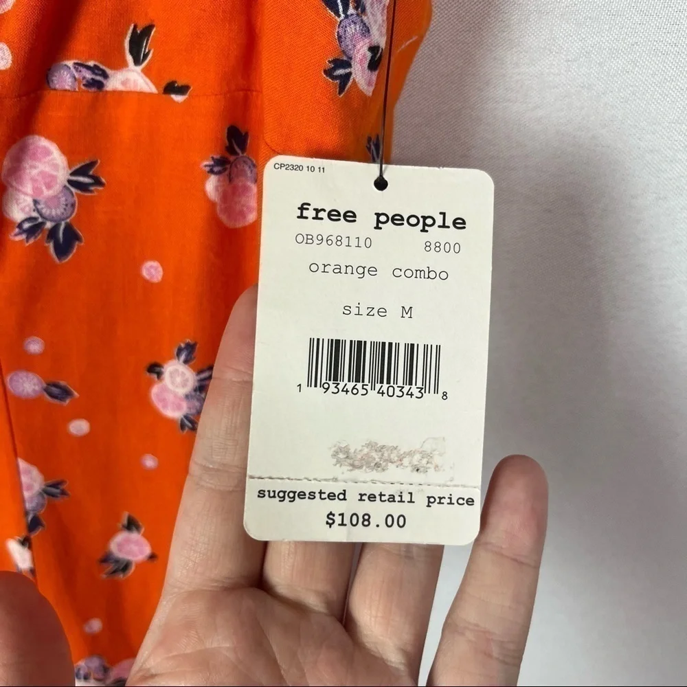 Free People Like a Lady Orange Floral Ruffle‎ Hem Mini Dress M